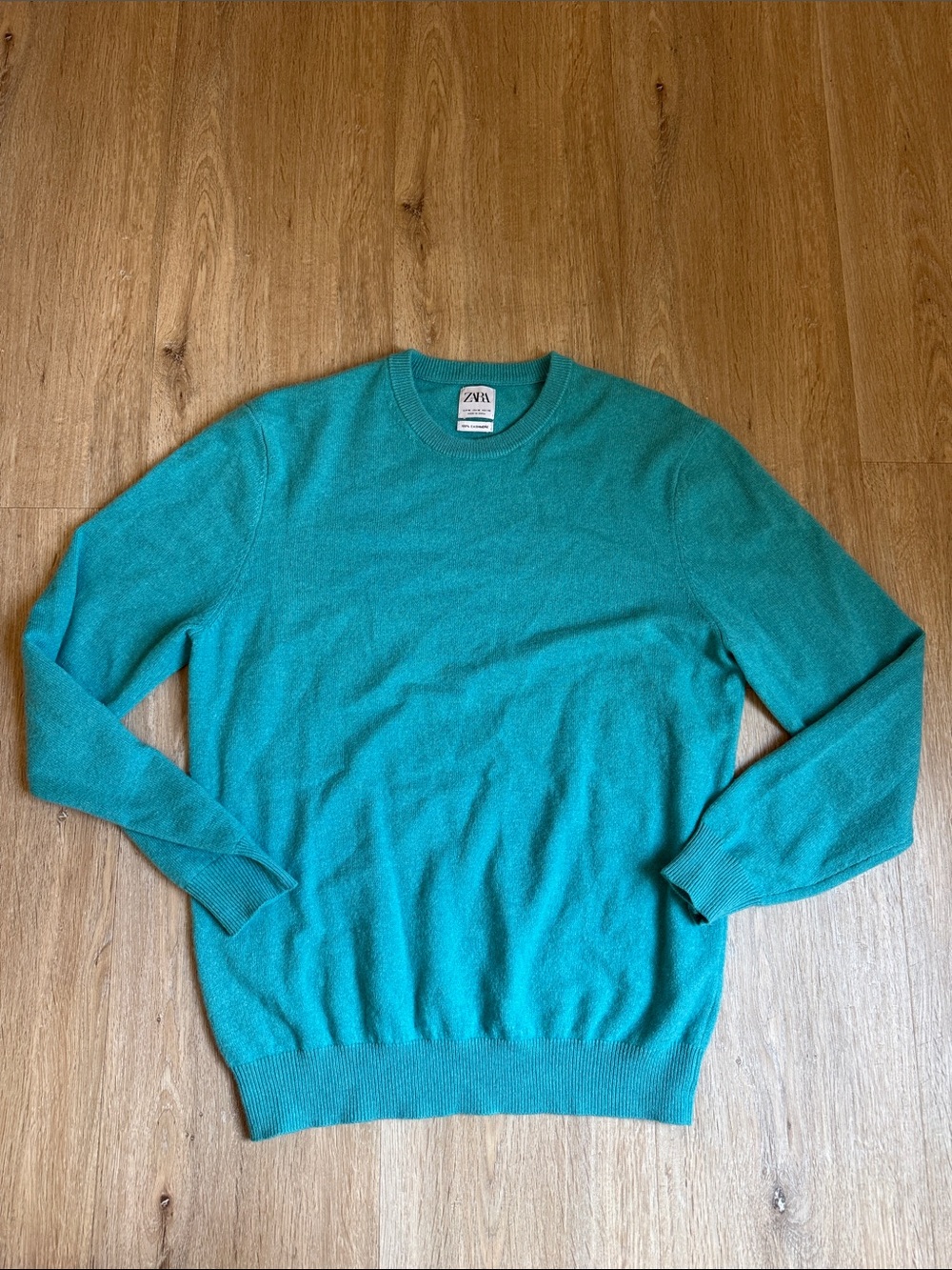 Zara Men's Teal Crewneck Cashmere Sweater Medium